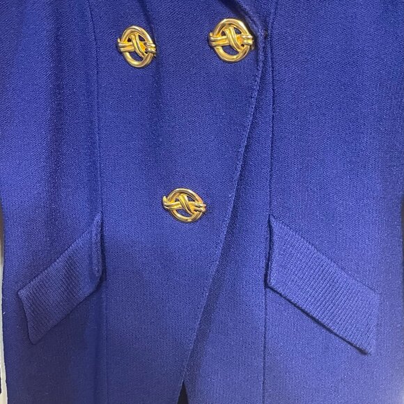 Vtg Blue STEVE FABRIKANT Santana Knit Wool Blend GOLD BUTTONS 2pc SKIRT SUIT PM! - Picture 4 of 6